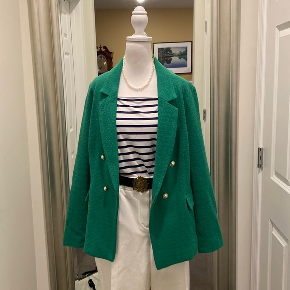NANETTE LEPORE Boucle Double Breasted Blazer in Kelly Green Sz 16 - Picture 1 of 15